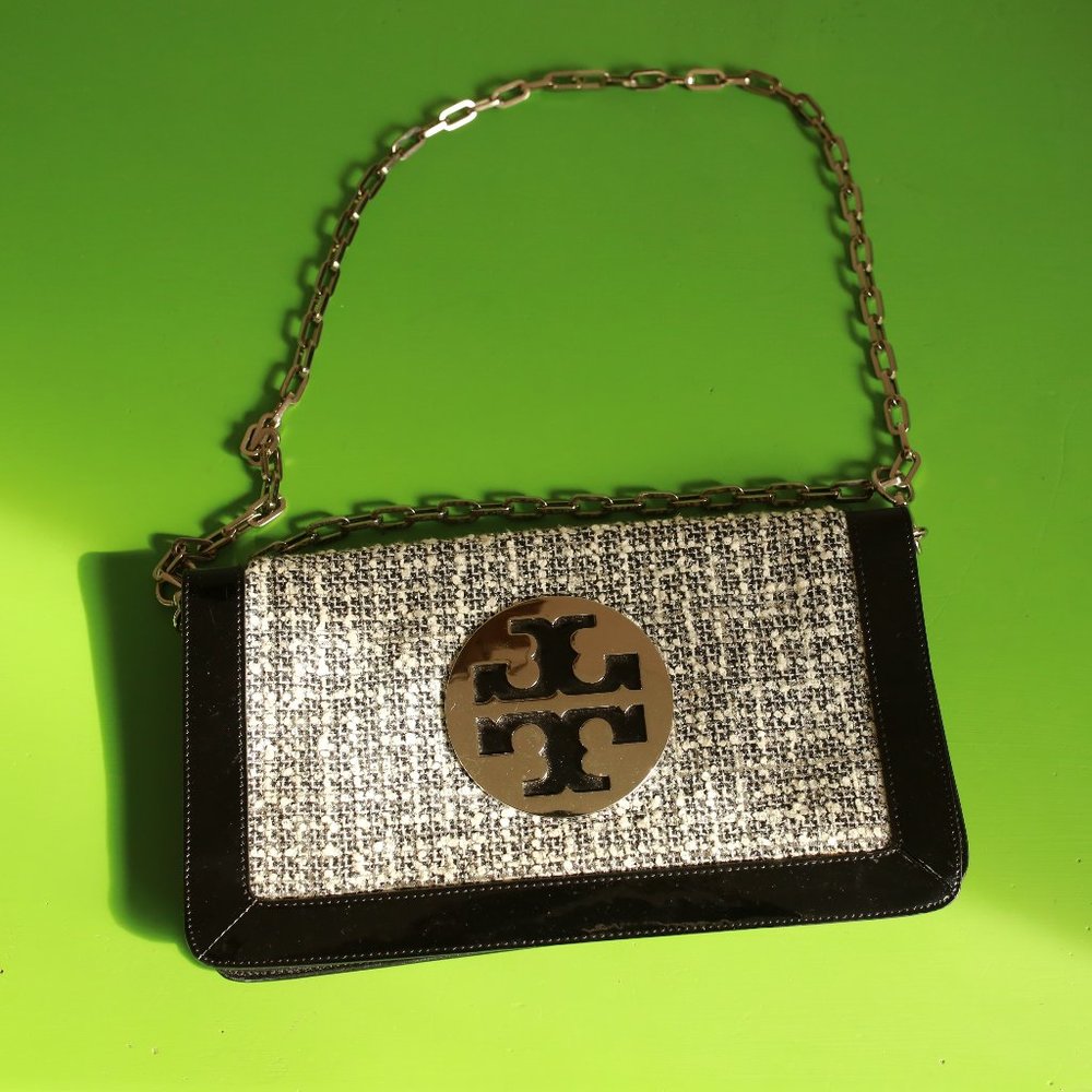 Tory Burch Tweed Clutch with Shoulder Chain